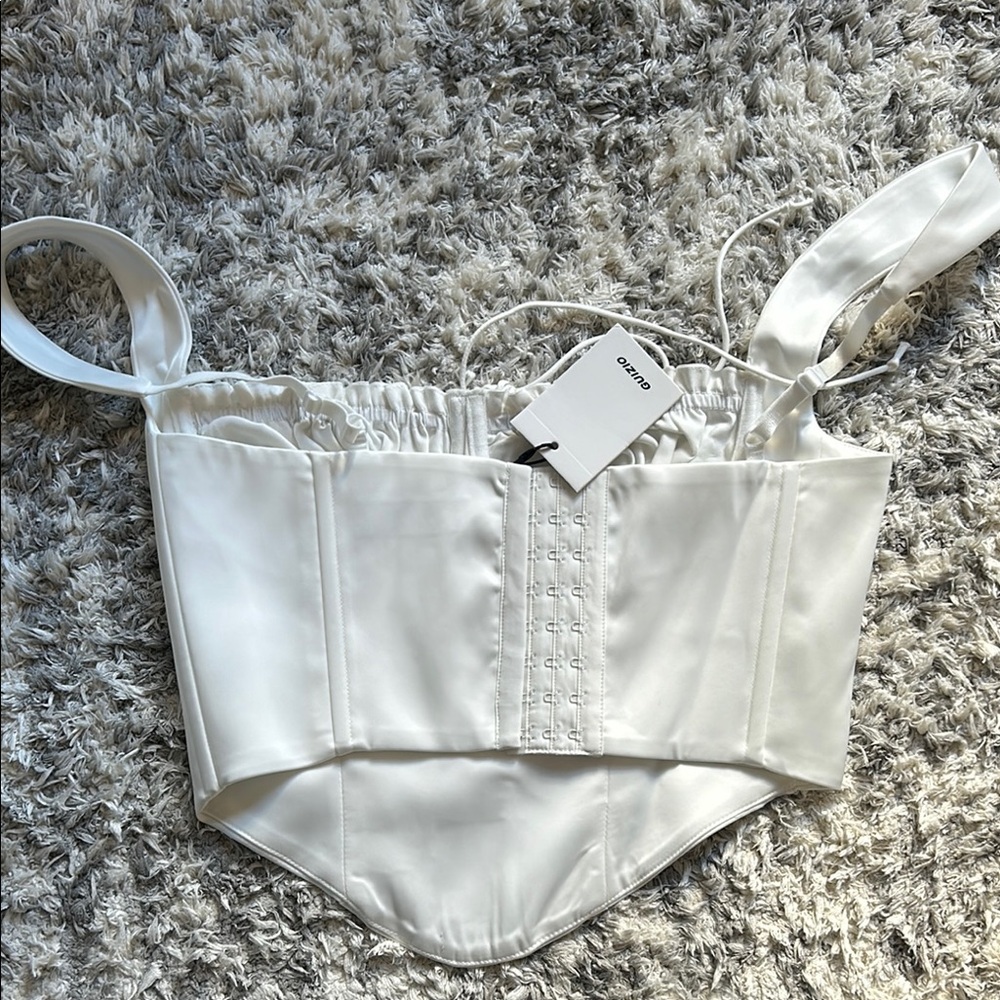 Ruched Cup White Bustier Top Corset - Picture 3 of 4